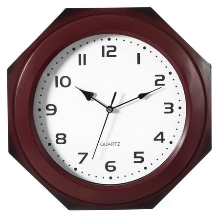 QUICKWAY IMPORTS Brown Modern Octagon Shaped Wood- Looking Plastic Wall Clock for Living, Kitchen, or Dining QI004143
